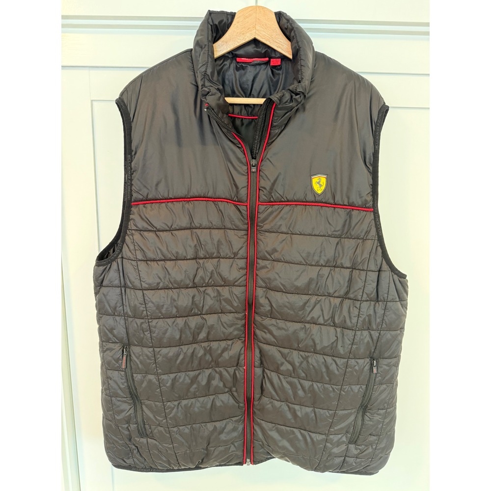 Ferrari Scuderia Mens Puffer Vest Black Red Quilted F1 Racing Logo - XXL